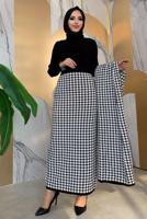 Tesettür giyim SİYAH KUŞAKLI KAZAYAĞI DESENLİ ÜÇLÜ TAKIM 72102 