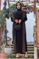 Tesettür giyim SİYAH SİMLİ TRİKO ELBİSELİ TAKIM 30222 
