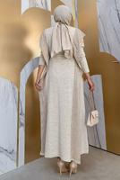 Tesettür giyim BEJ SİMLİ TRİKO ELBİSELİ TAKIM 30222 