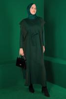 Tesettür giyim YEŞİL SİMLİ TRİKO ELBİSELİ TAKIM 30222