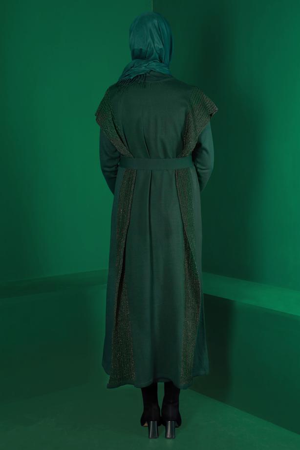 Vêtements hijab VERT ENSEMBLE ROBE EN MAILLE ARGENTÉE 30222 - TRENDTESETTÜR