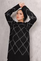 Tesettür giyim SİYAH DESENLİ TRİKO TAKIM T 5592
