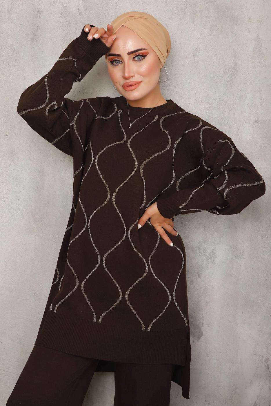 Vêtements hijab BRUN COSTUME EN MAILLE À MOTIFS T 5592