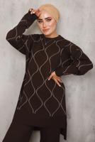 Vêtements hijab BRUN COSTUME EN MAILLE À MOTIFS T 5592