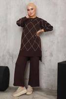 Vêtements hijab BRUN COSTUME EN MAILLE À MOTIFS T 5592