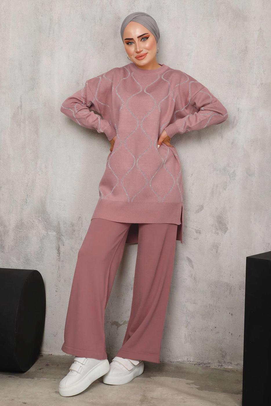 Vêtements hijab POUDRE COSTUME EN MAILLE À MOTIFS T 5592