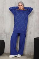 Vêtements hijab BLEU MARINE COSTUME EN MAILLE À MOTIFS T 5592