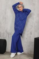 Vêtements hijab BLEU MARINE COSTUME EN MAILLE À MOTIFS T 5592