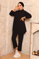 Tesettür giyim SİYAH FİTİLLİ PANTOLONLU TAKIM 0082 