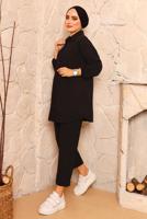Tesettür giyim SİYAH FİTİLLİ PANTOLONLU TAKIM 0082 