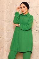 Tesettür giyim YEŞİL FİTİLLİ PANTOLONLU TAKIM 0082 