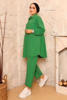 Tesettür giyim YEŞİL FİTİLLİ PANTOLONLU TAKIM 0082 