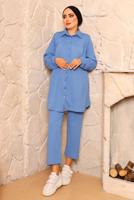 Tesettür giyim LACİVERT FİTİLLİ PANTOLONLU TAKIM 0082 