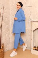 Tesettür giyim LACİVERT FİTİLLİ PANTOLONLU TAKIM 0082 