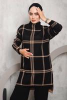 Tesettür giyim SİYAH EKOSE PANTOLONLU TRİKO TAKIM 0292