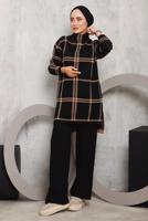 Tesettür giyim SİYAH EKOSE PANTOLONLU TRİKO TAKIM 0292