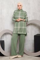 Tesettür giyim YEŞİL EKOSE PANTOLONLU TRİKO TAKIM 0292