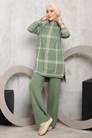 Tesettür giyim YEŞİL EKOSE PANTOLONLU TRİKO TAKIM 0292