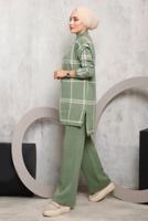 Tesettür giyim YEŞİL EKOSE PANTOLONLU TRİKO TAKIM 0292