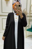 Tesettür giyim SİYAH BELİ LASTİKLİ ÜÇLÜ PANTOLON TAKIMI T 0301