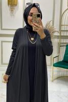 Tesettür giyim GRİ BELİ LASTİKLİ ÜÇLÜ PANTOLON TAKIMI T 0301