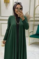 Tesettür giyim YEŞİL BELİ LASTİKLİ ÜÇLÜ PANTOLON TAKIMI T 0301