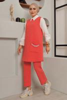 Tesettür giyim TURUNCU ZİNCİR DETAYLI İKİLİ PANT. TAKIM 0482 