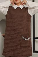 Tesettür giyim KAHVE ZİNCİR DETAYLI İKİLİ PANT. TAKIM 0482 