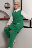 Tesettür giyim YEŞİL ZİNCİR DETAYLI İKİLİ PANT. TAKIM 0482 