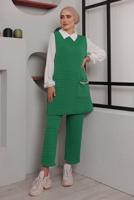 Tesettür giyim YEŞİL ZİNCİR DETAYLI İKİLİ PANT. TAKIM 0482 