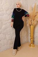 Vêtements hijab NOIR COSTUME PANTALON MAILLE DÉTAIL CHAÎNE 0692