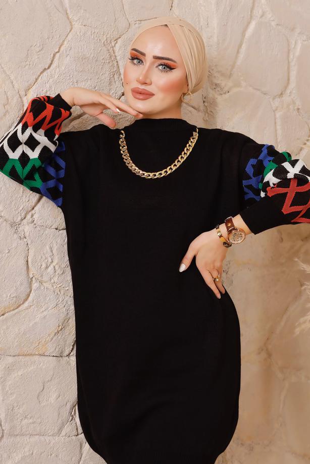 Hijab clothing BLACK CHAIN DETAIL KNITWEAR PANTS SUIT 0692  - TRENDTESETTÜR