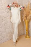 Hijab clothing ECRU CHAIN DETAIL KNITWEAR PANTS SUIT 0692 