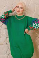 Tesettür giyim YEŞİL ZİNCİR DETAYLI PANTOLONLU TRİKO TAKIM 0692 