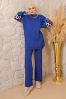 Tesettür giyim LACİVERT ZİNCİR DETAYLI PANTOLONLU TRİKO TAKIM 0692 