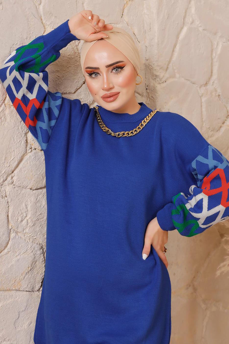 Tesettür giyim LACİVERT ZİNCİR DETAYLI PANTOLONLU TRİKO TAKIM 0692 