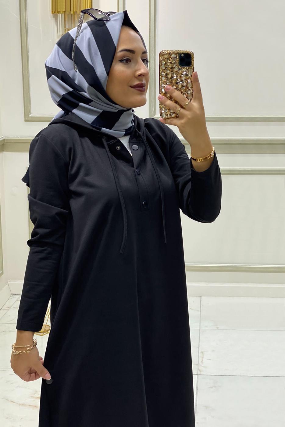 Tesettür giyim SİYAH KAPÜŞONLU ÇITÇITLI PANTOLON TAKIMI T 0911