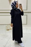 Tesettür giyim SİYAH KAPÜŞONLU ÇITÇITLI PANTOLON TAKIMI T 0911