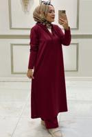 Tesettür giyim BORDO KAPÜŞONLU ÇITÇITLI PANTOLON TAKIMI T 0911