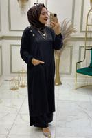 Tesettür giyim SİYAH DÜĞME DETAYLI CEPLİ PANTOLONLU TAKIM 1038 