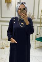 Tesettür giyim LACİVERT DÜĞME DETAYLI CEPLİ PANTOLONLU TAKIM 1038 