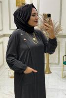 Tesettür giyim GRİ DÜĞME DETAYLI CEPLİ PANTOLONLU TAKIM 1038 