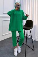 Tesettür giyim YEŞİL KAPÜŞONLU PANTOLONLU TAKIM 1358 