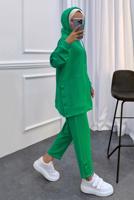 Tesettür giyim YEŞİL KAPÜŞONLU PANTOLONLU TAKIM 1358 