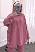 Tesettür giyim PEMBE KAPÜŞONLU PANTOLONLU TAKIM 1358 