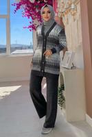 Tesettür giyim GRİ DESENLİ CEKETLİ PANTOLONLU TRİKO TAKIM 14112 