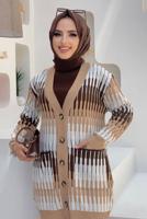 Tesettür giyim TABA DESENLİ CEKETLİ PANTOLONLU TRİKO TAKIM 14112 