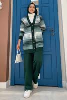 Tesettür giyim YEŞİL DESENLİ CEKETLİ PANTOLONLU TRİKO TAKIM 14112 