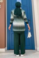 Tesettür giyim YEŞİL DESENLİ CEKETLİ PANTOLONLU TRİKO TAKIM 14112 