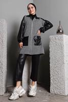 Tesettür giyim SİYAH DERİ DETAYLI PANT. TAKIM 1582 